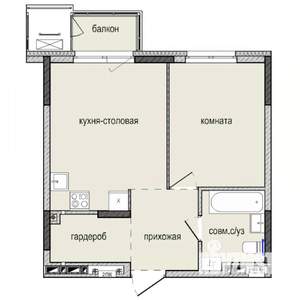 1-к квартира, строящийся дом, 40м2, 6/16 этаж