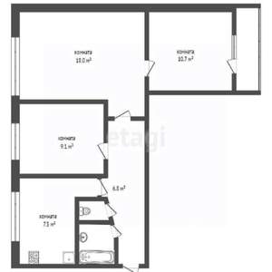 3-к квартира, вторичка, 54м2, 9/9 этаж
