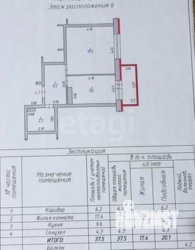 1-к квартира, вторичка, 38м2, 6/17 этаж