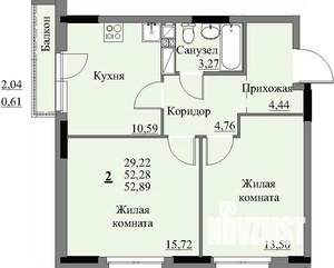 2-к квартира, строящийся дом, 54м2, 17/17 этаж