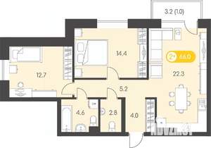 2-к квартира, вторичка, 66м2, 2/24 этаж