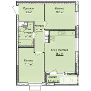 2-к квартира, строящийся дом, 54м2, 3/17 этаж