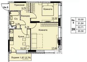 2-к квартира, строящийся дом, 54м2, 1/17 этаж