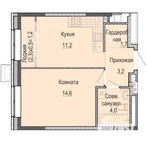1-к квартира, строящийся дом, 36м2, 20/25 этаж