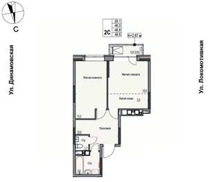 2-к квартира, строящийся дом, 47м2, 10/17 этаж
