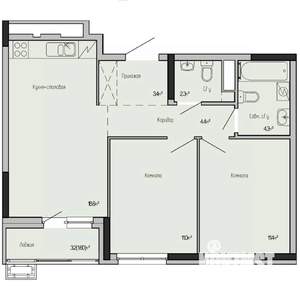 2-к квартира, строящийся дом, 57м2, 2/17 этаж