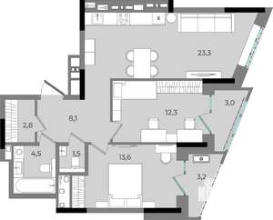 2-к квартира, вторичка, 72м2, 12/16 этаж