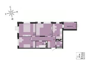3-к квартира, строящийся дом, 62м2, 15/17 этаж