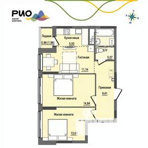 2-к квартира, вторичка, 60м2, 4/17 этаж