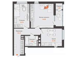 2-к квартира, вторичка, 53м2, 15/16 этаж