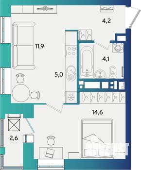 2-к квартира, строящийся дом, 41м2, 16/17 этаж