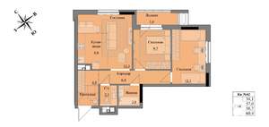 3-к квартира, вторичка, 59м2, 4/17 этаж