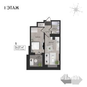 1-к квартира, строящийся дом, 55м2, 1/17 этаж