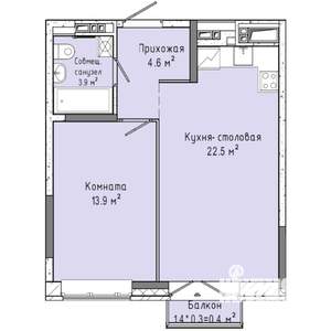 1-к квартира, строящийся дом, 45м2, 13/16 этаж