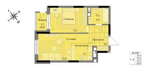 2-к квартира, вторичка, 45м2, 5/17 этаж