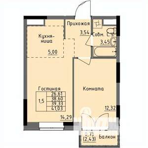 1-к квартира, строящийся дом, 39м2, 13/17 этаж