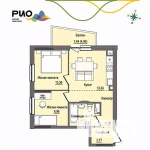 2-к квартира, вторичка, 48м2, 13/17 этаж