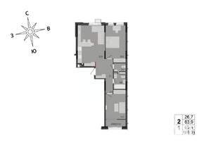 2-к квартира, строящийся дом, 65м2, 3/17 этаж