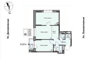 3-к квартира, строящийся дом, 55м2, 12/17 этаж