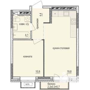 1-к квартира, строящийся дом, 40м2, 12/14 этаж