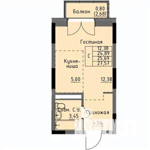 Студия квартира, строящийся дом, 26м2, 17/17 этаж