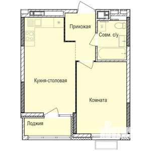 1-к квартира, строящийся дом, 38м2, 13/17 этаж