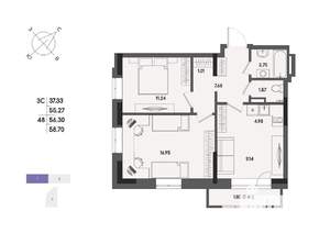 3-к квартира, строящийся дом, 56м2, 5/17 этаж