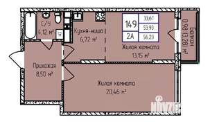 2-к квартира, строящийся дом, 56м2, 11/17 этаж