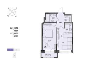2-к квартира, строящийся дом, 40м2, 5/17 этаж