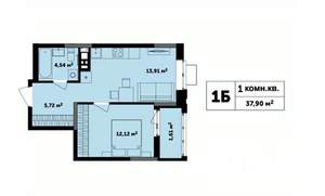 1-к квартира, строящийся дом, 38м2, 16/17 этаж