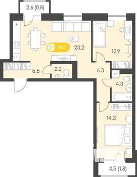 2-к квартира, строящийся дом, 75м2, 3/10 этаж
