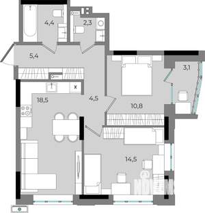 2-к квартира, вторичка, 64м2, 6/16 этаж