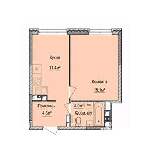 1-к квартира, строящийся дом, 35м2, 1/17 этаж