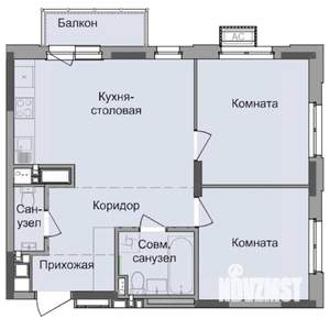 2-к квартира, строящийся дом, 55м2, 17/17 этаж