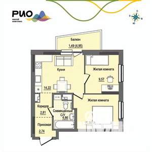 2-к квартира, вторичка, 47м2, 7/17 этаж