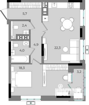 1-к квартира, вторичка, 61м2, 15/16 этаж