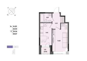 1-к квартира, вторичка, 34м2, 2/17 этаж