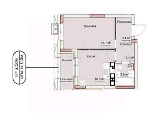 1-к квартира, сданный дом, 38м2, 13/17 этаж