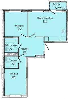 2-к квартира, строящийся дом, 67м2, 3/17 этаж