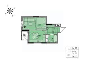 1-к квартира, вторичка, 35м2, 13/17 этаж
