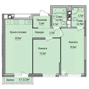 2-к квартира, строящийся дом, 64м2, 8/17 этаж
