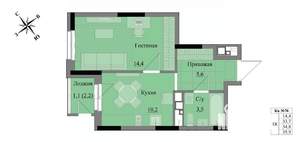 1-к квартира, вторичка, 35м2, 5/17 этаж