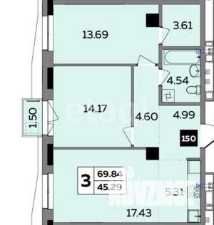 2-к квартира, вторичка, 70м2, 21/25 этаж