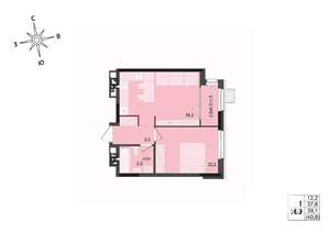 1-к квартира, строящийся дом, 39м2, 9/17 этаж