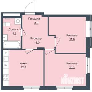 2-к квартира, строящийся дом, 53м2, 1/17 этаж