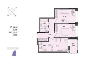 3-к квартира, вторичка, 59м2, 7/17 этаж