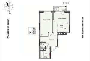 2-к квартира, строящийся дом, 47м2, 16/17 этаж