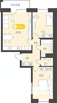 2-к квартира, строящийся дом, 67м2, 9/9 этаж