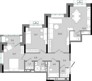2-к квартира, вторичка, 88м2, 9/16 этаж