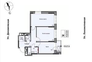 2-к квартира, строящийся дом, 55м2, 7/17 этаж